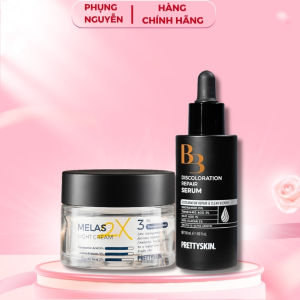 Bộ Dưỡng Sáng Da Mờ Thâm Sạm Nám Tàn Nhang Prettyskin Serum B3 Discoloration Repair 50ml & Kem Dưỡng Melas 2x Night Cream 50ml