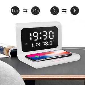 3In1 Wireless Charger Pad Alarm Clock Digital LED Electric Alarm Clock Thermometer Qi Wireless Charging Pad Station for Phone