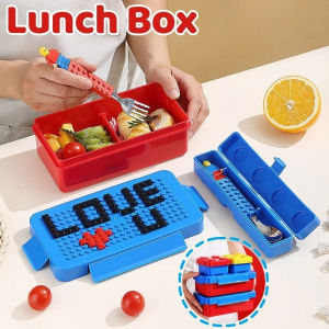 Kids Lunch Box Building Blocks Portable Lunch Box Fruit Salad Bento Box Safe Food Box Fork Set