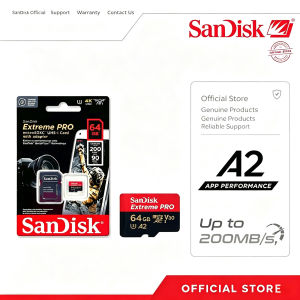 SanDisk Extreme PRO 64GB MicroSDXC SDSQXCU C10U3V304K A2 UHS-I Memory Card with Adapter