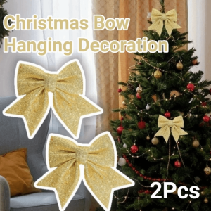 DJDK 2Pcs 3D Bow Christmas Decorations Sparkling Creative Christmas Hanging Decorations Bow Ornaments for Tree Glitter Xmas Tree Bowknot Ornaments Christmas Tree Decoration