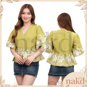 NAKD FASHION ROSELLA V NECK SANEPA EYELET RUFFLE SLEEVE PEPLUM CASUAL CLASSY BLOUSE TOP 1785
