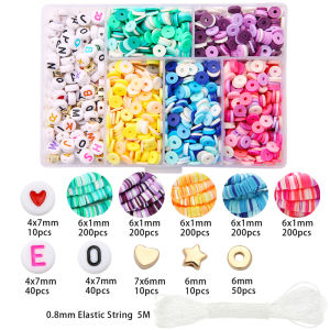 1160 Cái/hộp Hạt Đất Sét Polymer Tròn Dẹt 6Mm Hạt Nhựa Chữ Cái Bảng Chữ Cái Trái Tim Hạt Charm Ngôi Sao Trái Tim Màu Vàng Với Dây Đàn Hồi 5M Bộ Dụng Cụ Làm Trang Sức Hộp Cho Gia Đình Sống Vòng Tay Thủ Công