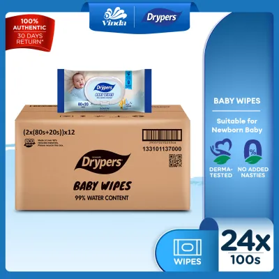 [Carton Deal] Drypers Natural Oat Kernel Extract Fragrance Free Baby Wet Wipes (24x100s) - 99% Water
