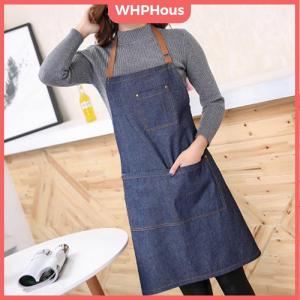 WP💓💛💖 Adults Denim Blue Cooking Kitchen Restaurant Work Bib Apron Dress with Pocket