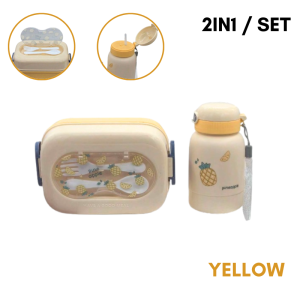 2 in 1 Cartoon Lunch Box with Water Bottle Sets Food Grade Compartment Portable Student Bento Box