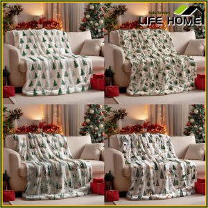 Sofa Blanket Christmas Reindeer Green Christmas Tree Flannel Warm Blanket Nap Blanket Air Conditioning Blanket