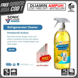 PEMBERSIH KULKAS SONIC (NO 1. TERLARIS) SPRAY 250ML Cairan Penghilang Kerak dan Kotoran pada Dinding Kulkas Tanpa Bilas Ampuh Non Korosif Tidak Merusak Lapisan  dan Warna Cat / Pembersih Rak Kulkas dengan Bahan Alami Anri Bakterial dan Menghilangkan Bau t