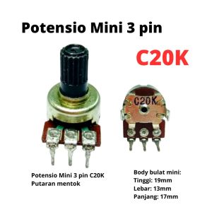Potensio Mini 3 pin C20K Mono Kaki 3 Tekuk Potentio Meter 203