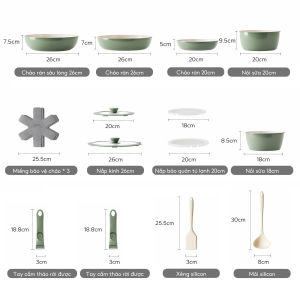 Redchef Bộ 16 Nồi Chảo Chống Dính Không Độc Hại Tay Cầm Tháo Rời Phù Hợp Mọi Loại Bếp Không Chứa PFAS PTFE PFOA
