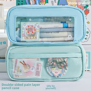 A LAU Flower Y2K Stationery Bag  Storage PVC Korean Style Pencil Case Cute Large Capacity Cloth PVC Pencil Pouch Stationery Holder