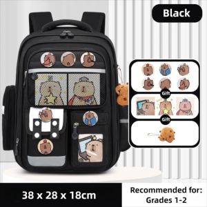 BESTIT Waterproof Capybara Backpack with Card Badge Doll Large Capacity School Bag Cartoon Alleviate Burden Backpack for Students