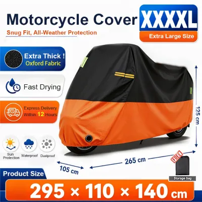 Motorcycle Cover 4 Layers Waterproof Motor Cover All Season Universal Weather Black Orange-XL/XXL