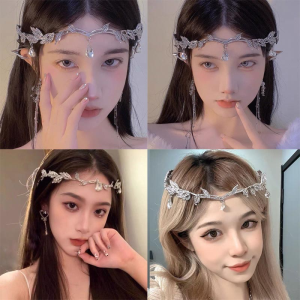 🔥Crown Leaves Waterdrop Rhinestone Tiara For Women Princess Elves Headband Forehead Pendant Tiaras Bride Wedding Hair Accessories