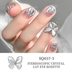 PINPAI 10PCS Big Size Nail Art Decoration Accessories Cat Eye Effect Butterfly Chrome Metal Crystal Nail Decorations Nail Art Tools