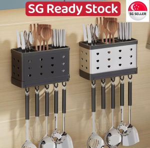 Storage Rack Multifunction Utensil Holder Chopsticks Countertop Cutlery Drying Shelf Flatware Drain Kitchen Tools [SG SELLER]