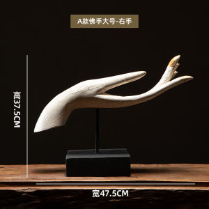 มือสีขาว ของตกแต่ง ไม่แกะสลัก มือแกะสลัก มือพระพุทธเจ้า ตั้งบนแท่นฐานไม้