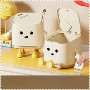 Garbage Bin Sweeps to Open the Lid Garbage Bag Easy to Clean Plastic Built-in Storage Bag Living Room