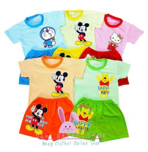 พร้อมส่ง!!! (เซต 3 ชุด คละสี) ชุดแขนสั้นเด็ก S นน.5-10 กก.(kg.)