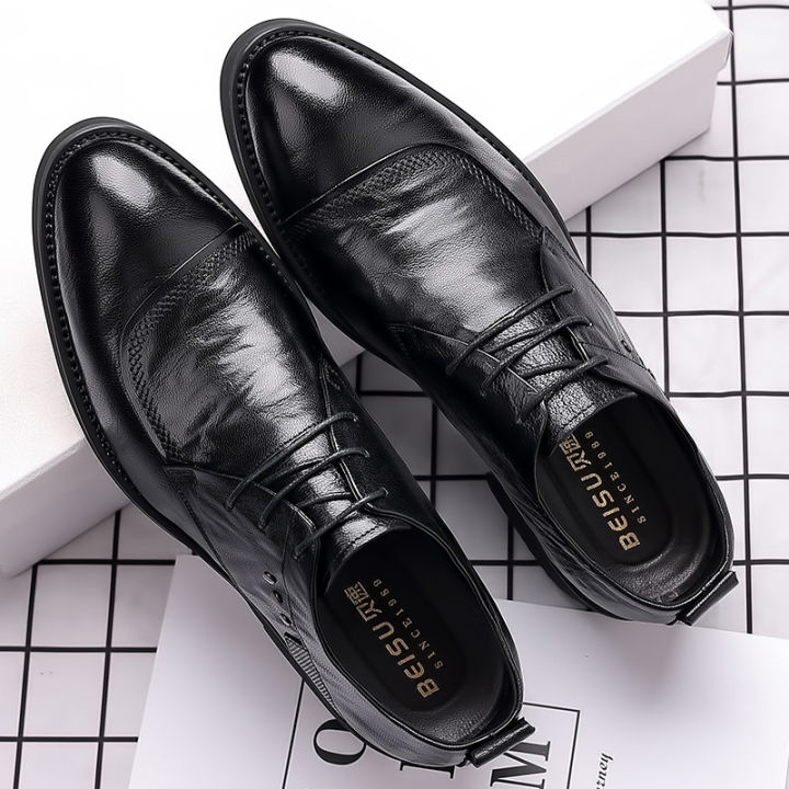 Leather shoes men's business dress casual shoes live broadcast cross ...