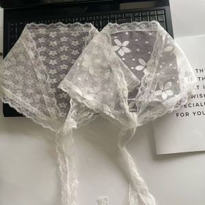 CANICECA White Woven Floral Lace Hair Scarf Wraps Breathable Retro Lace Hair Accessories Elegant Sweet Hair Band Travel