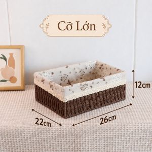 Giỏ cói lót vải hoa nhí đựng đồ mỹ phẩm phụ kiện đi picnic giỏ mây decor trang trí nhà cửa phong cách vintage