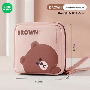 100% Authentic Line Friends Makeup Bag Organizers Cosmetic Bag Waterproof PU Material Wear-resistant Portable Travel Mini Cosmetic Lipstick Sanitary Napkin Storage Bag Anti-slip and Durable BROWN CONY LFB119/LFB5/LFB312
