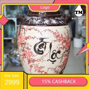 [VOUCHER 10%] Hũ sành sứ đựng gạo Chum ngâm rươ.u chứa thực phẩm khô tráng men có quai vẽ hoa đào  TM Bát Tràng