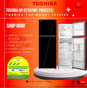 Toshiba GR‑RT559WE‑PMX(22S) 411L 2‑Door Refrigerator – Morandi‑Style 3‑Tick Energy Rating