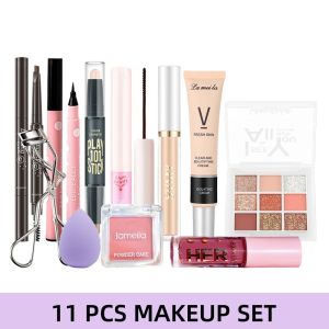 MOFE 18 Pcs Set Multi Functional Makeup Combination Moisturzing Natural Bb Cream High-Gloss Contour Stick Eyeshadow Mirror Lip Glaze Rose Blush Black Color Mascara Eye Makeup Makeup Brushes Set Cosmetics