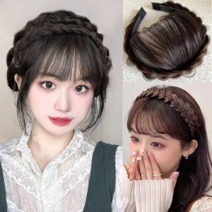 [YAN K] Korean Style Air Bangs Wig Headbands Neat Fringe Bands with Braids Headband  Hair Band Wig Hairpieces Accessories