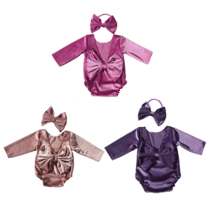 Baby Bowknot Headband Romper Outfit Girl Photo Shoot Clothes Photography Props for Infant Photo Shoot Costume Clothing