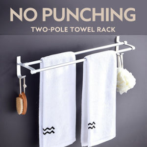 40-60CM 2-Pole Punch-Free Towel Hanger Bars Shower Clothes Hanging Wall Rack Silver Aluminum Holder