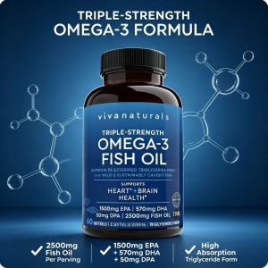 Viva Naturals Triple-Strength Omega-3 Fish Oil Heart & Brain Health Support 60 Softgels