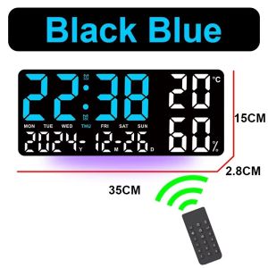 2025 15-Inch Big Digital Wall Clock Remote Control Atmosphere Lights TEMP Humidity Display LED Alarm Clock Modern Table & Wall Decor