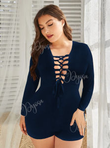 Long sleeve one piece swimsuit padded Plus size XL-3XL fit boyleg style (Cat)