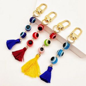 TEA7146 Backpack Charms Lucky Turkish Evil Eye Keychain Turkish Blue Eye Durable Colorful Tassel Pendant Fashionable Beads Demon Eye Keyring Decoration Ornaments