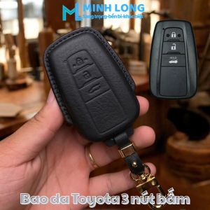Bao Da Chìa Khoá Ô Tô TOY-D3 Toyota Corolla Cross Smartkey 3 Nút Bấm Ốp Chìa Khoá Ép Form Da Thật Handmade