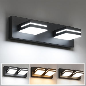 LED Modern Bathroom Vanity Light Fixtures 2 Head Matte Black Wall Sconce 16W Acrylic Over Mirror Makeup Lighting 3 Color Temperatures 360 Rotatable For Home Decor Lamps