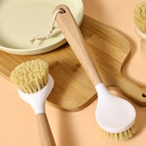 1Pcs Kitchen Cleaning Brush Natural Wooden Handle Cleaning Brush Cast Iron Frying Pan Brush