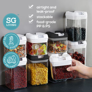 (SG Ready Stock) Stackable Leakproof Airtight Food Container (Locking Handle) | Durable Snack/Spice/Grain Storage Jar
