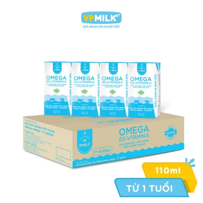 [Thùng 48 hộp 110ml] Sữa Dinh Dưỡng Tiệt Trùng VPMilk Omega ÍT ĐƯỜNG dạng hộp