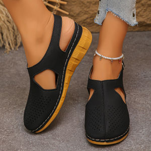 Free Shipping WomenS Open-Toe Sandals With A Hollowed-Out Design 2026 Summer New Collection Thick-Soled Wedge Roman Sandals In Stock