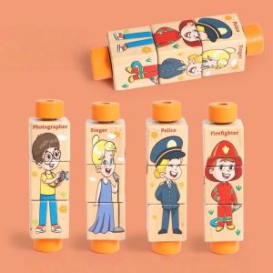 Baby Wooden Rotating Puzzle Toy 3D Jigsaw Blocks Toy Animal Traffic Cognition Aged 2 To 6