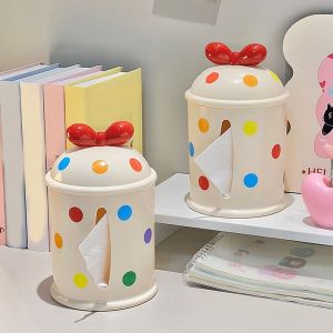 MADDOX8 Round Bow Tissue Box Side Exit Napkin Paper Box Creative Decorative Paper Towel Organizer for Home