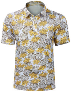 Mens Quick Dry Performance Golf Polo Shirts Pattern Printed Short Sleeve Summer Casual Athletic Collared Shirt