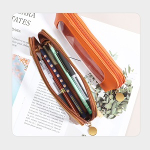 Cubic Transparent Leather Stationery Bag Window Pen Pouch