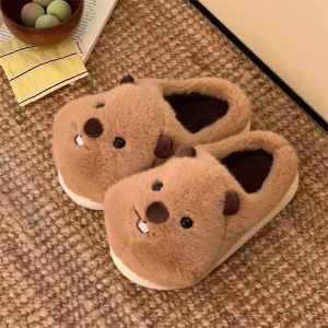 XIXITIAO Indoor Slippers Couple Fun Groundhog Warm Plush Home Men and Women Winter Comfortable Soft Sole Cute Cotton Slippers