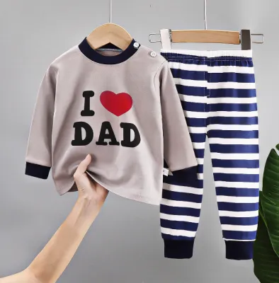 Kids boy or girl cotton pyjamas long sleeve shirt + long sleeve pant pyjamas newborn bayi (6months - 8yrs)