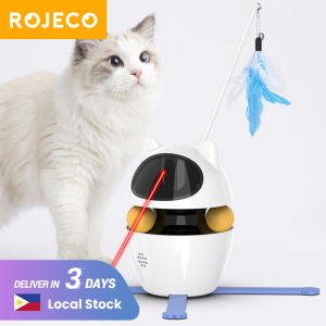 ROJECO 3-in-1 Automatic Cat  Toys Indoor Electric Interactive Toys with Ball and Feather Automatic Chasing Exercising Laser Toy USB Rechargeable